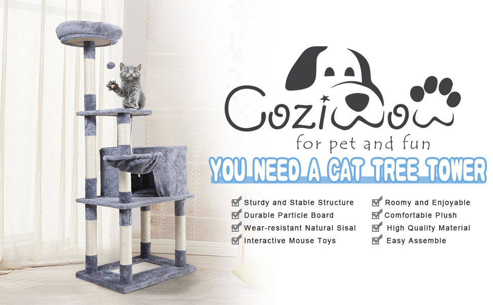 Coziwow 58" 4-Tier Cat Climbing Tree Tower Condo, Multi-Level Activity House Kitty Play Tower with Scratching Posts, Light Gray a4313ccf 155e 43f2 9e1c bdeef246cd51. CR00970600 PT0 SX970 V1