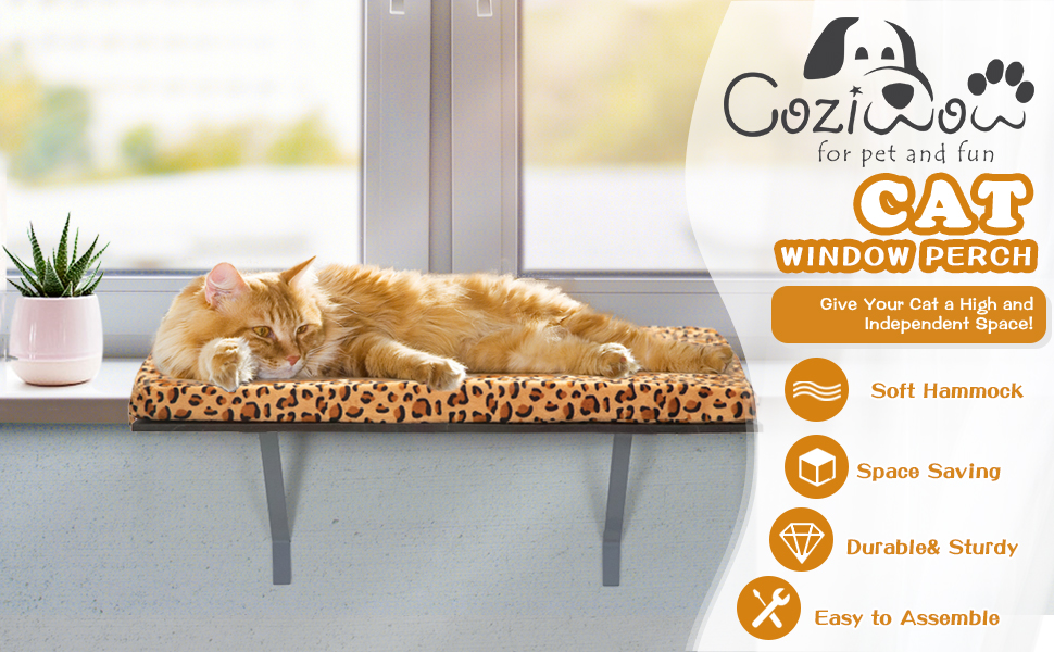 Coziwow Cat Window Perch Mounted Cat Shelf Bed for Large Cats Indoor w/Soft Cover, Leopard Pattern a46e8cff 070f 4752 beb3 cd1cc1299191. CR00970600 PT0 SX970 V1