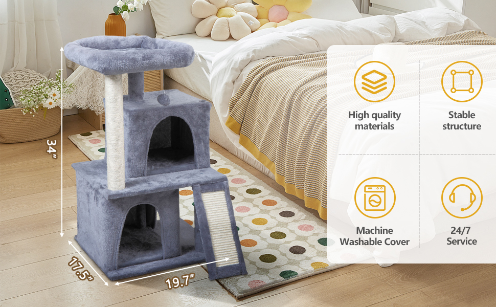 Coziwow 34" Cat Scratching Tree Post Pole Tower Condo Kitty Activity Bed Stand Scratcher, Light Gray ae7920ef 747f 4f22 9593 0024c457010b. CR00970600 PT0 SX970 V1