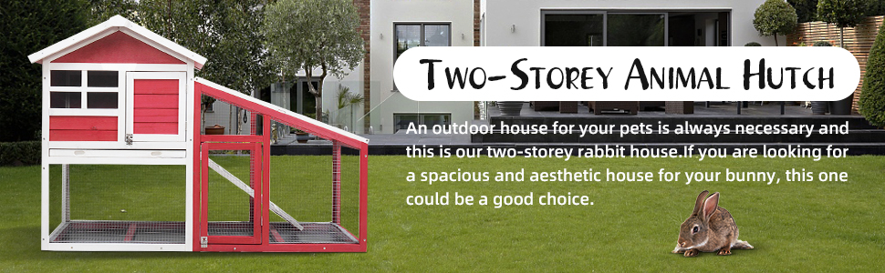 Coziwow Wooden 2 Story Rabbit Hutch Animal Pet Cage with Waterproof Roof, Pull Out Tray and UV Resisting Panels, Red+White b5044297 b88b 4722 be3e 91c4f21ebacb. CR00970300 PT0 SX970 V1