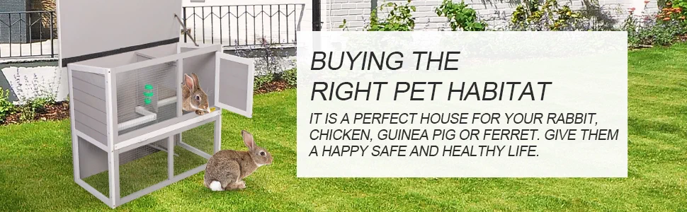 Coziwow 35"L 2-Tier Outdoor Inddor Wood Rabbit House With Waterproof Roof, Gray+White bf97c82c 6308 4b3a ada2 6cdc48b30d95. CR00970300 PT0 SX970 V1