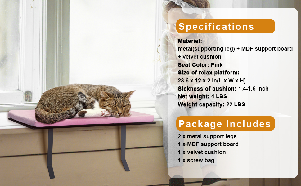 Coziwow Cat Window Perch Mounted Cat Shelf Bed for Large Cats Indoor w/Soft Plush Cover, Pink c360cceb 87bf 4a0b a16e f583af1d6ce8. CR00970600 PT0 SX970 V1