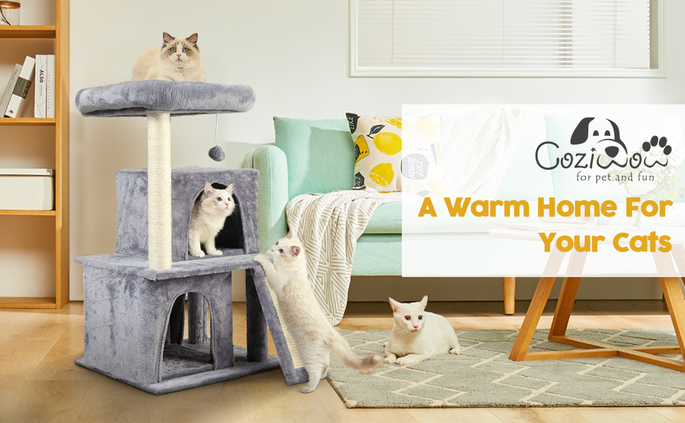 Coziwow 34" Cat Scratching Tree Post Pole Tower Condo Kitty Activity Bed Stand Scratcher, Light Gray c5b9689a 4560 4c4a a53f 42014a721b1b. CR00970600 PT0 SX970 V1