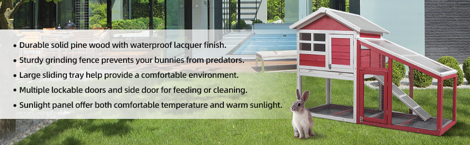 Coziwow Wooden 2 Story Rabbit Hutch Animal Pet Cage with Waterproof Roof, Pull Out Tray and UV Resisting Panels, Red+White d3aed94c fc60 481b 84ef fa20191e21ed. CR00970300 PT0 SX970 V1