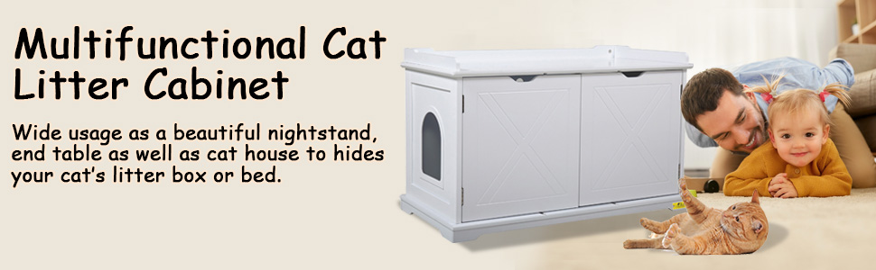 Cat Washroom Storage Bench Enclosed Litter Box Hidden Cabinet Nightstand Table, White e1d391be 3363 4243 8f48 efb8e4c135ab. CR00970300 PT0 SX970 V1