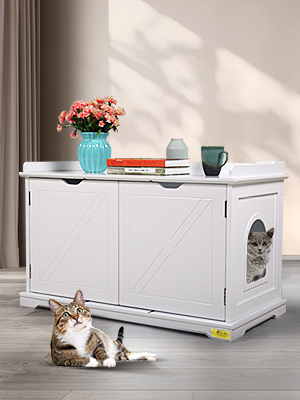 Coziwow Enclosed Cat Litter Box Washroom Bench Hidden Cabinet, White e4e1c846 efe9 4b5c a6bb f8b71551784f. CR00300400 PT0 SX300 V1