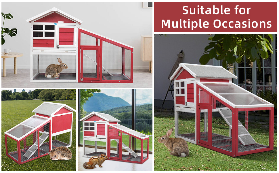 Coziwow Wooden 2 Story Rabbit Hutch Animal Pet Cage with Waterproof Roof, Pull Out Tray and UV Resisting Panels, Red+White e85945a0 3336 48eb ac01 7274f8b58826. CR00970600 PT0 SX970 V1