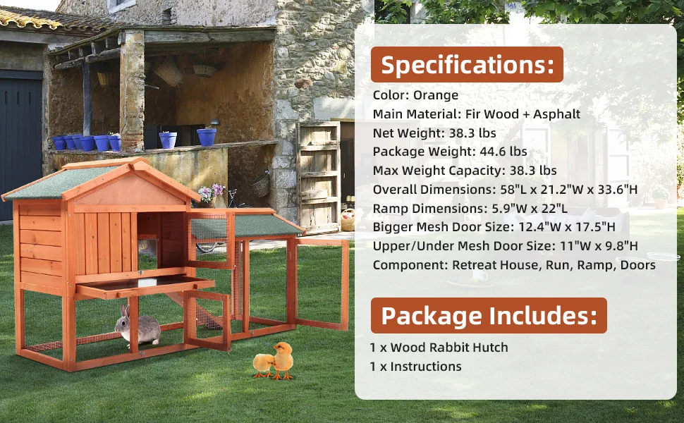 Coziwow 2-Tier Outdoor Wooden Large Rabbit Hutch Chicken Pet House with Asphalt Roof and Ventilated Resting Room, Orange f82f9734 a609 47c1 9f54 96aeec21b27c. CR00970600 PT0 SX970 V1