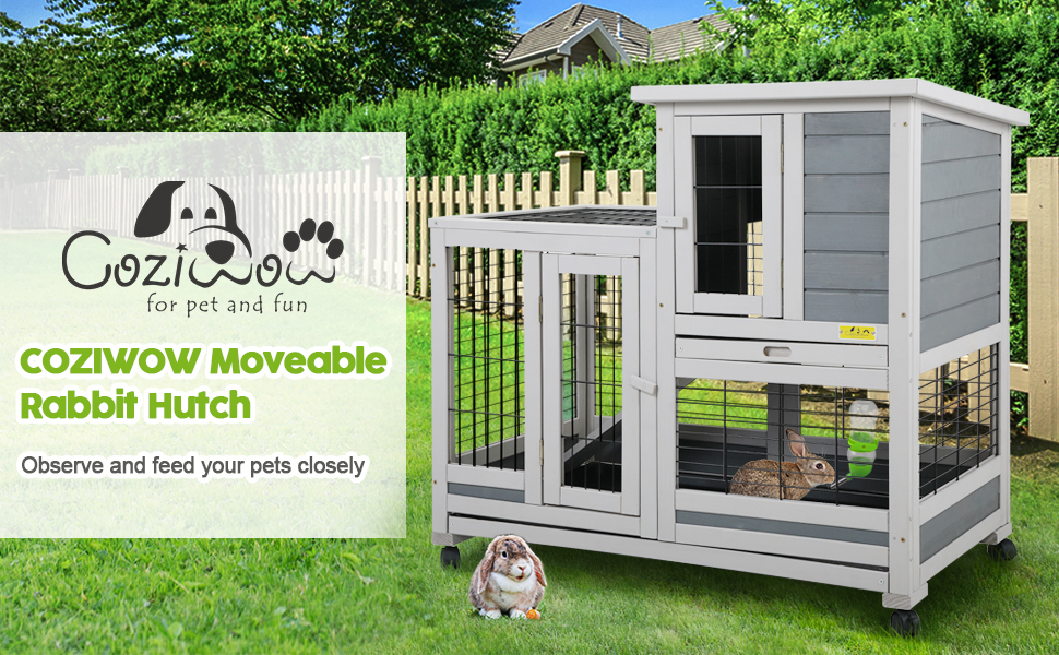 Coziwow 37″L Wooden Rabbit Hutch, Large Bunny Cage with Wheels, for 1-2 Bunnies, Gray fca45249 b603 4be7 9503 56585df4b622. CR00970600 PT0 SX970 V1