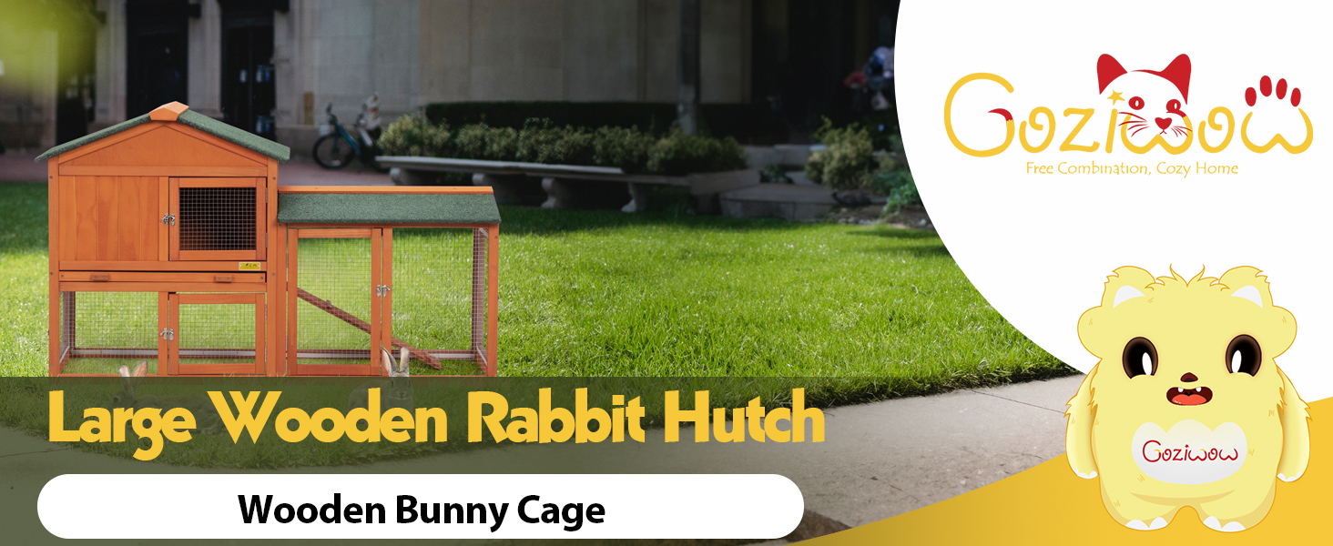 58″L 2-Tier Wooden Large Bunny Cage with Asphalt Roof, for 2-3 Bunnies, Orange 画板 1 3