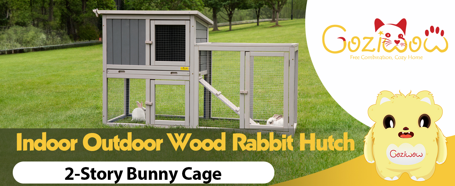 Coziwow 55"L Wood Bunny Hutch For Rabbits Indoor and Outdoor, Gray 画板 1