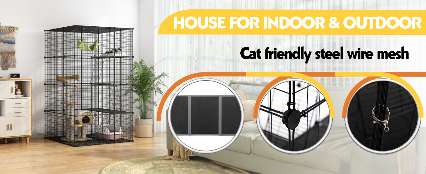 Coziwow Large Outdoor Cat Enclosures, Indoor DIY Cat Cage Iron Mesh Crate with 3 Platforms, Black 1 拷贝 3