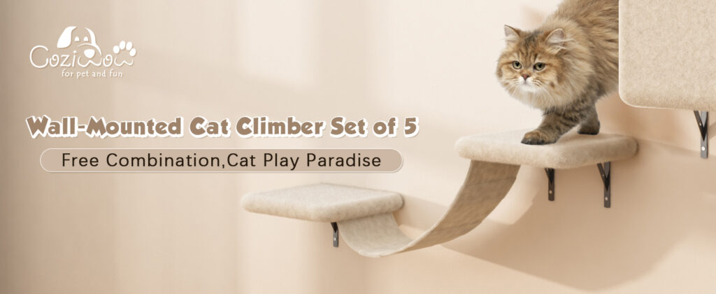 Coziwow Cat Tree Climber Shelves, 5 Pcs Wood Wall-Mounted Cat Climber Set, Beige CW12E0506 01