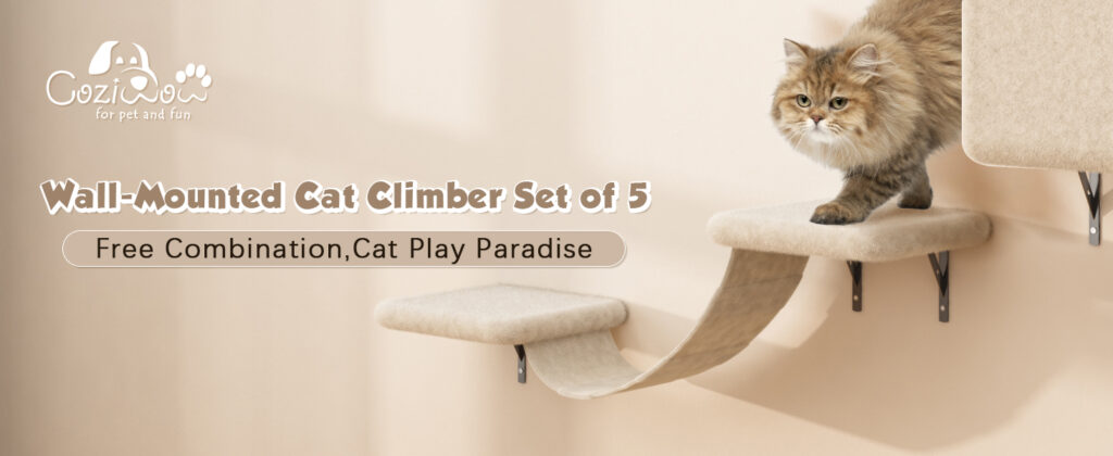 Cat Tree Climber Shelves, 5 Pcs Wood Wall-Mounted Cat Climber Set CW12E0506 01