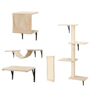 Coziwow Cat Tree Climber Shelves, 5 Pcs Wood Wall-Mounted Cat Climber Set, Beige CW12E0506 2