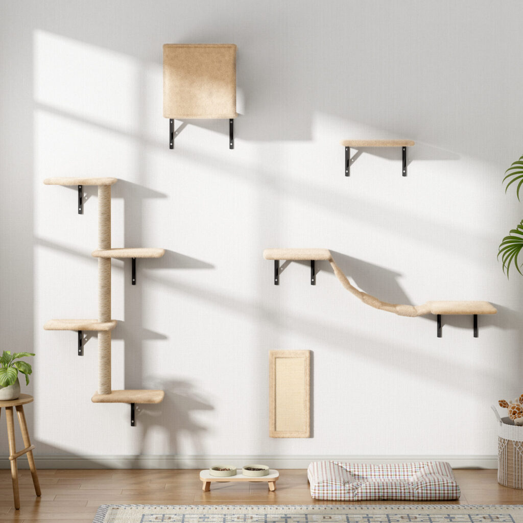 Coziwow Cat Tree Climber Shelves, 5 Pcs Wood Wall-Mounted Cat Climber Set, Beige CW12E0506 jmhlj2000X2000Marco1