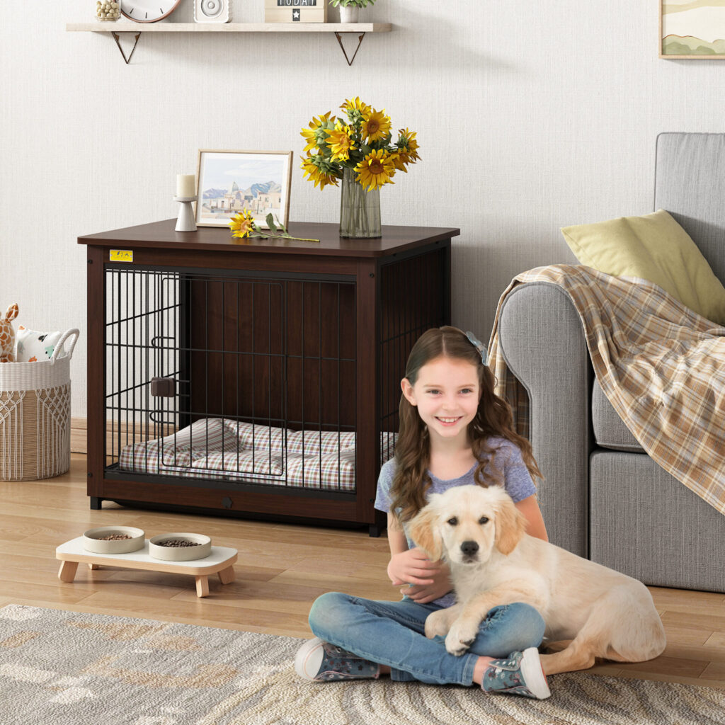 Coziwow Furniture Wooden Dog Crate End Table W/ Removable Tray, Dog Kennel Pet Cage Wire Pet House, Walnut (Medium) CW12H0509 cjlynnge2000x20001