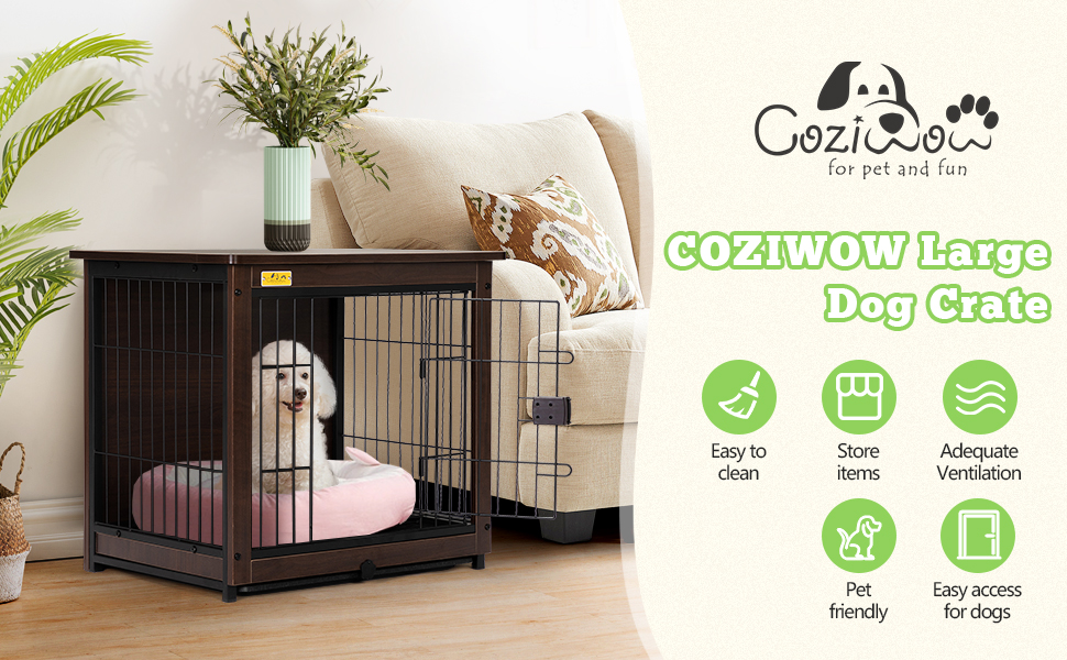 Coziwow Furniture Wooden Dog Crate End Table W/ Removable Tray, Dog Kennel Pet Cage Wire Pet House, Brown (Medium) CW12H0509AYana970X6001