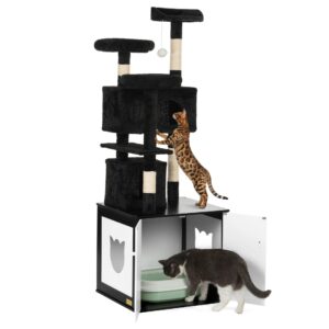 Coziwow 65" 2-in-1 Cat Tree with Hidden Litter Box, Cat Tower with Cat Washroom, Black+White CW12M0512 14 Cat Trees