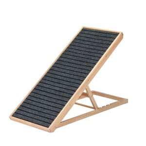 37.5"L Adjustable Wooden Dog Ramp Folding Portable Pet Ramp with Removable Non Slip Carpet Surface, Natural Wood CW12N0513 9