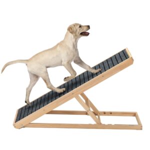 Coziwow Adjustable Wood Dog Ramp Folding Portable Pet Ramp with Removable Non Slip Carpet Surface, Perfect for Couch, Bed and Car CW12N0513 zt1