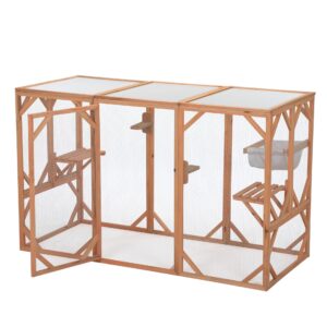 Coziwow Wooden Large Outdoor Cat Enclosure Catio Kitten Cage Playpen with Sunlight Roof CW12Y0503 2