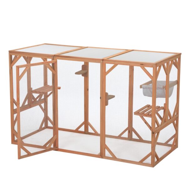 Coziwow Wooden Large Outdoor Cat Enclosure Catio Kitten Cage Playpen with Sunlight Roof CW12Y0503 2