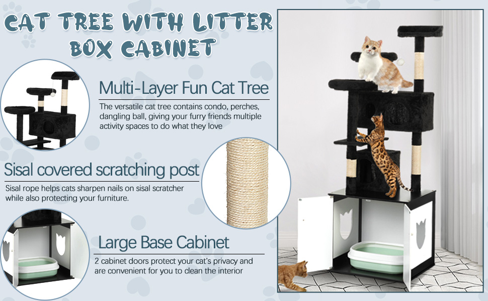 Coziwow 65" 2-in-1 Cat Tree with Hidden Litter Box, Cat Tower with Cat Washroom, Black+White bfeb1d9b 58e2 4796 8ea9 ed374814ccba. CR00970600 PT0 SX970 V1