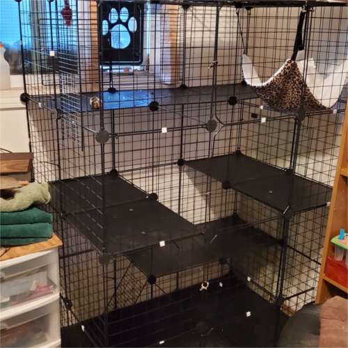 72"H Large Indoor Cat Enclosures, Indoor DIY Cat Cage Iron Mesh Crate with 3 Platforms, for 1-2 Cats, Black photo review
