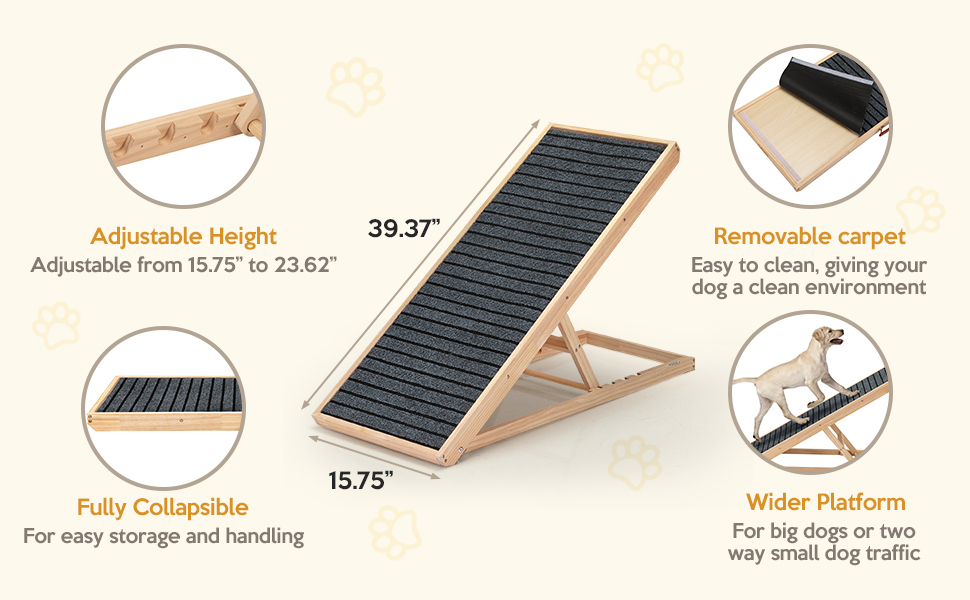 Coziwow Adjustable Wood Dog Ramp Folding Portable Pet Ramp with Removable Non Slip Carpet Surface, Perfect for Couch, Bed and Car e5a48975 5dc7 4577 9b6a 7037130f0090. CR00970600 PT0 SX970 V1