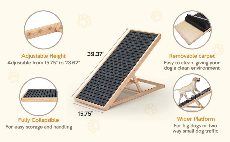 37.5"L Adjustable Wooden Dog Ramp Folding Portable Pet Ramp with Removable Non Slip Carpet Surface, Natural Wood e5a48975 5dc7 4577 9b6a 7037130f0090. CR00970600 PT0 SX970 V1