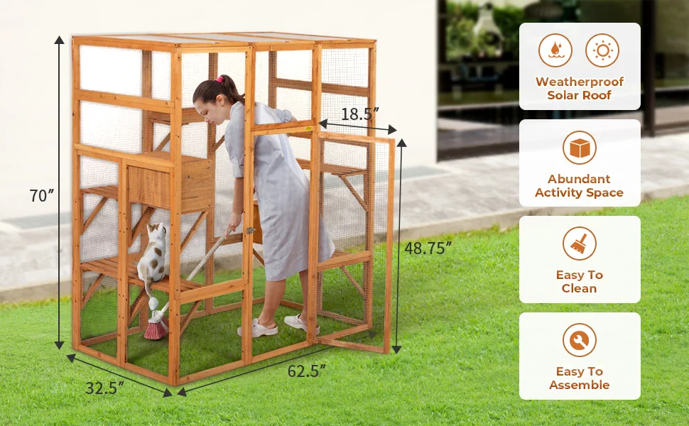 Coziwow Wood Large Outdoor Cat Enclosures Pet House with Solar Top Panel, Jumping Platforms and Resting Box, Orange 082633e3 b9b7 408e 8937 fa17034553ec. CR00970600 PT0 SX970 V1