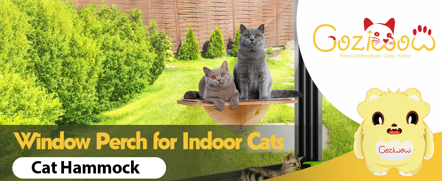 Washable Cat Window Perch| Cat Hammock Bed with 3 Suction Cups, Wood Color 1 2 Cat Beds