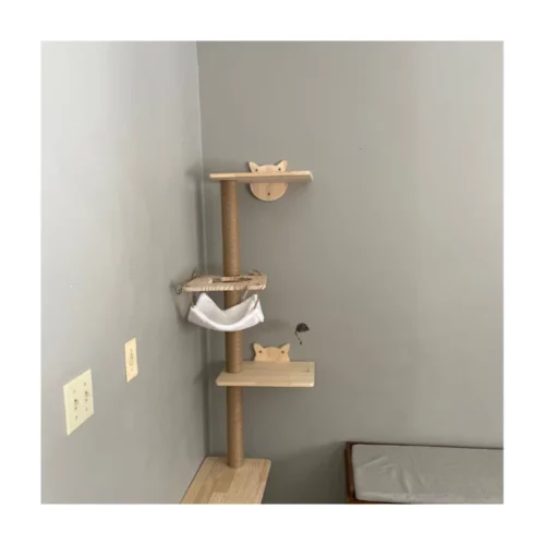 69"H 4-Tier Wooden Wall Mounted Cat Tree Climber with Toy Mouse, Burlywood photo review