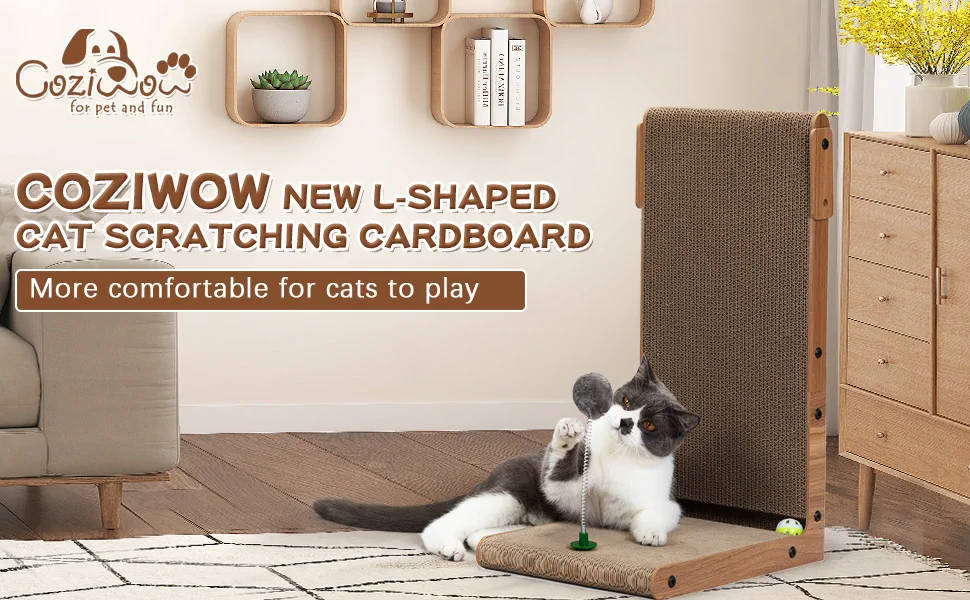 Coziwow 23.5"H Indoor L-Shaped Cat Scratcher Pad with Bell Ball and Free Spring Toy, Suitable All Size Cats, Walnut 41a0daaf 6a21 4a8d bc14 8123b66dfc39. CR00970600 PT0 SX970 V1