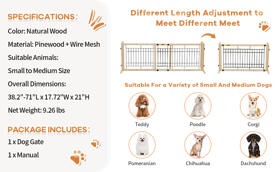 Coziwow Adjustable Freestanding Indoor Dog Gate, Width 38″ To 71″, Pinewood Safety Dog Fence with Five Lengths Available, Beige White 557ec240 1ea3 444e 9431 cf8052bdc22e. CR00970600 PT0 SX970 V1