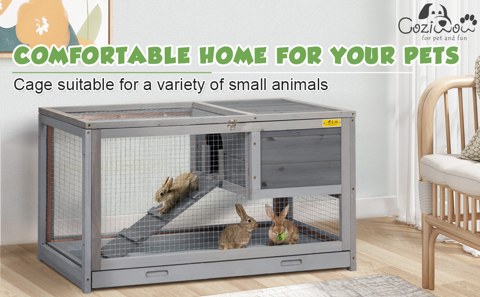 Coziwow 2 Story Rabbit Hutch with Openable Top and Right-Side Door, Indoor and Outdoor Easy Assembled Rabbit Cage, Gray 7a4e2901 b33c 44bc b03e 385d421aa0ae. CR00970600 PT0 SX970 V1