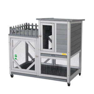 38″L 3-Story Indoor Rabbit Hutch Guinea Pig Cage with Wheels, For 1-2 Pets, Gray CW12A0504 2