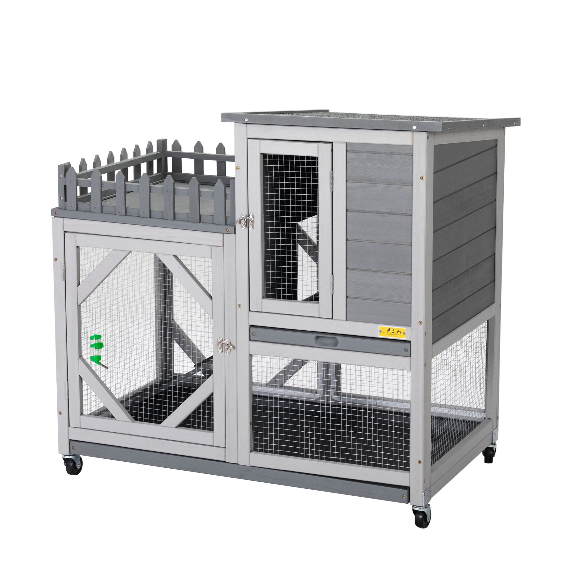 Coziwow Large 3 Story Rabbit Hutch Bunny Cage with Openable Roof, 4 Wheels, Water Bottle and Pull-Out Tray, for 2 Rabbits, Gray CW12A0504 2