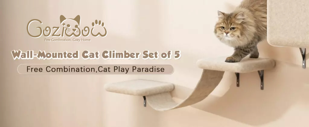 Cat Tree Climber Shelves, 5 Pcs Wood Wall-Mounted Cat Climber Set CW12E0506