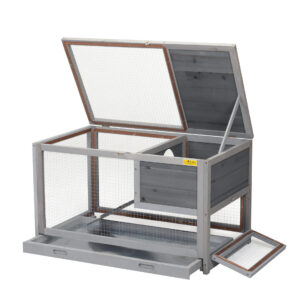 Coziwow 35"L 2-Story Wooden Rabbit Hutch With Pull Out Tray, Gray CW12F0525 8