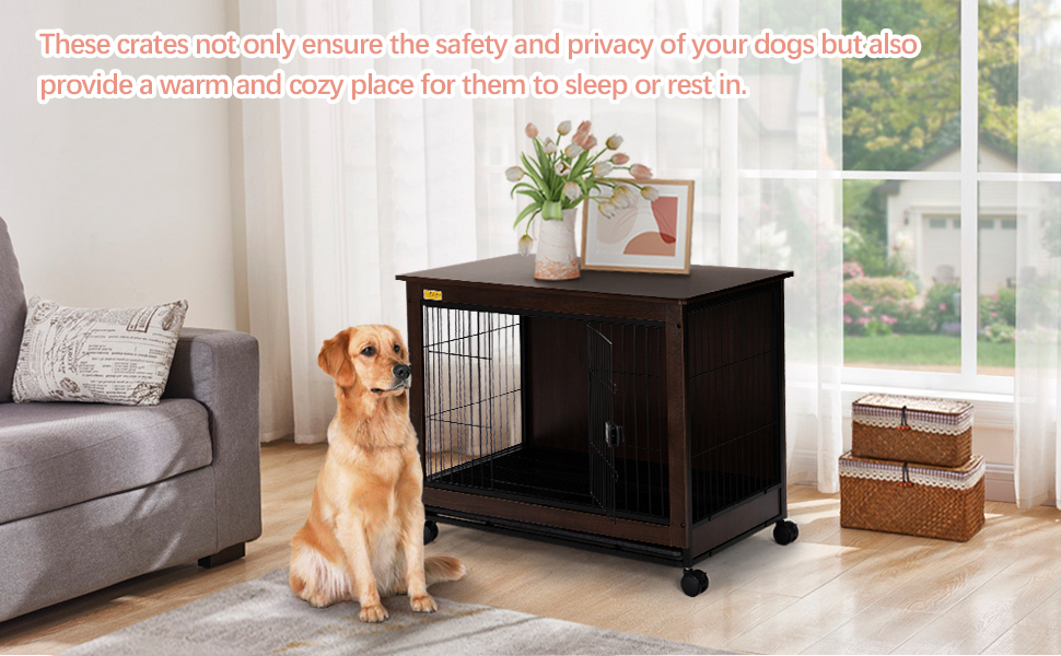Coziwow 2 In 1 Pet Furniture Large Dog Crate End Table With Removable Plastic Tray, 4 Universal Casters, Puppy-Friendly Wire Mesh Pet House (Large) CW12K0510AYana970X6003