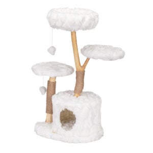 42"H Wood Cat Tree Climber Shelves, Natural Branch Cat Tower with Condo, White CW12K0528 4 Cat Supplies