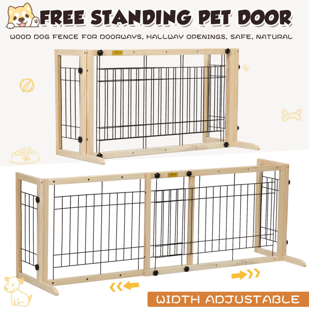 Coziwow Adjustable Freestanding Indoor Dog Gate, Width 38″ To 71″, Pinewood Safety Dog Fence with Five Lengths Available, Beige White CW12L0529 zt2
