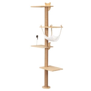 Coziwow 69"H 4-Tier Wooden Wall Mounted Cat Tree Climber with Toy Mouse, Burlywood CW12P0514 5 Cat Trees