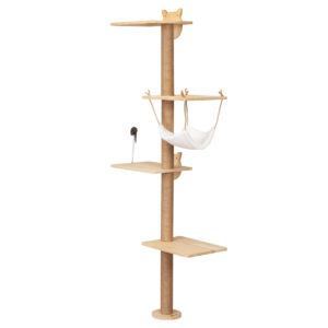 69"H 4-Tier Wooden Wall Mounted Cat Tree Climber with Toy Mouse, Burlywood CW12P0514 5 Cat Trees