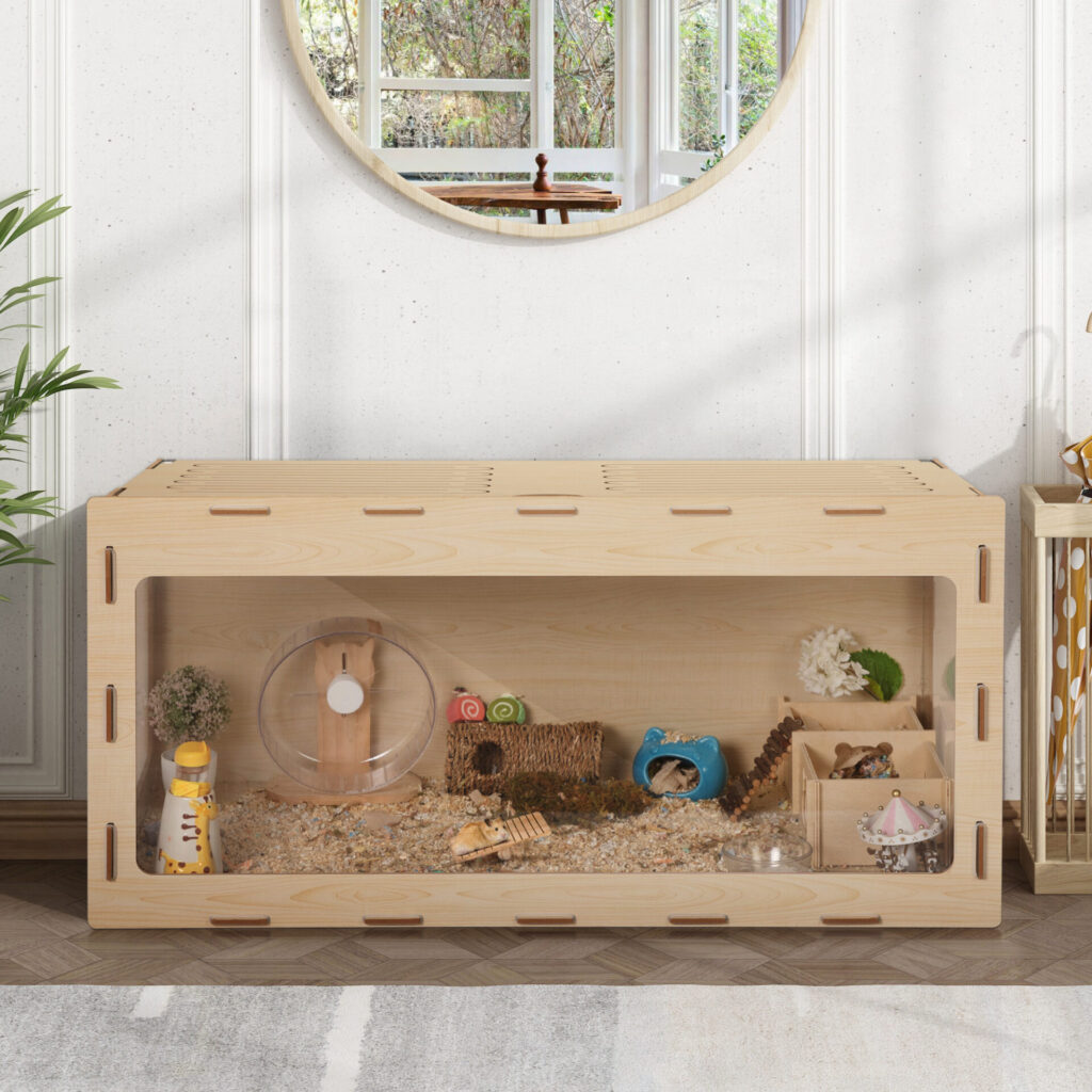 Coziwow Modern Large Cute Hamster Cage Small Animal Enclosure with Acrylic Panels and Openable Roof, Natural Wood CW12S0462 cj4 1