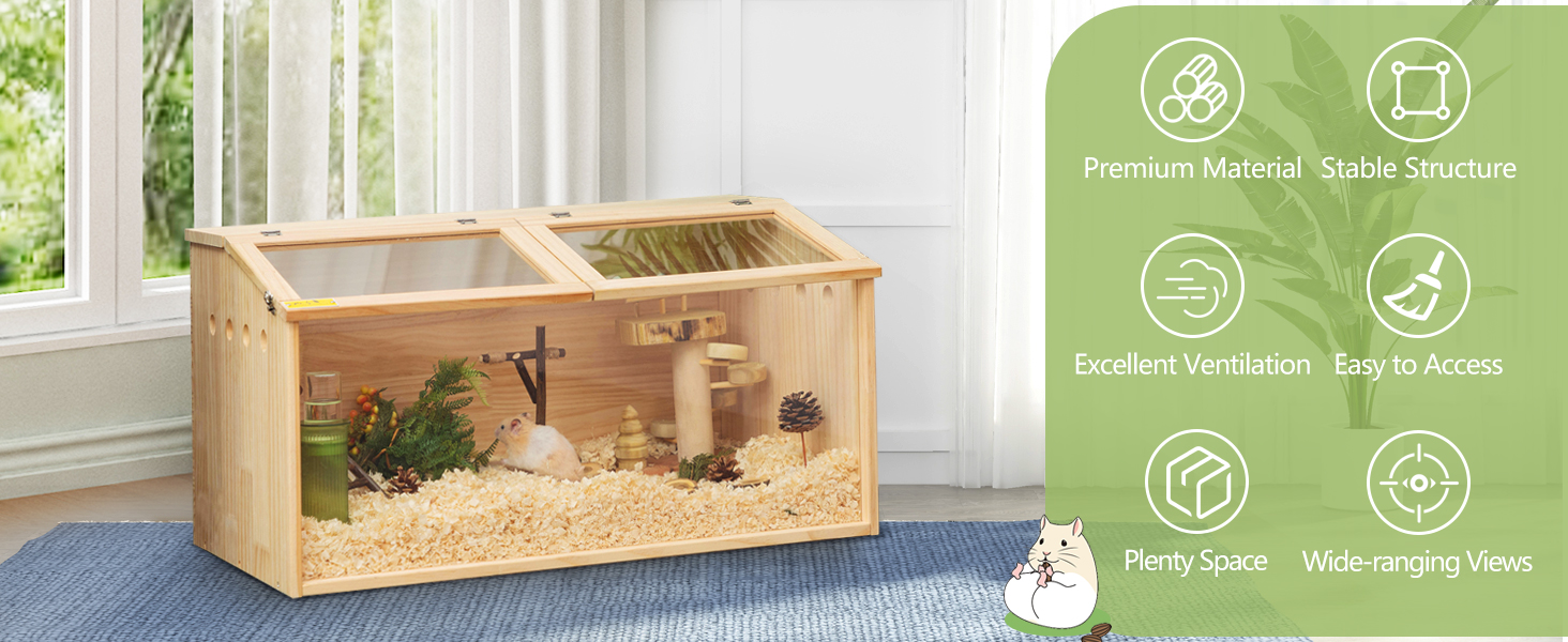 Wooden Hamster Cage/ Small Animal Habitat with Openable Roof CW12S0516 02 Hamster Cage