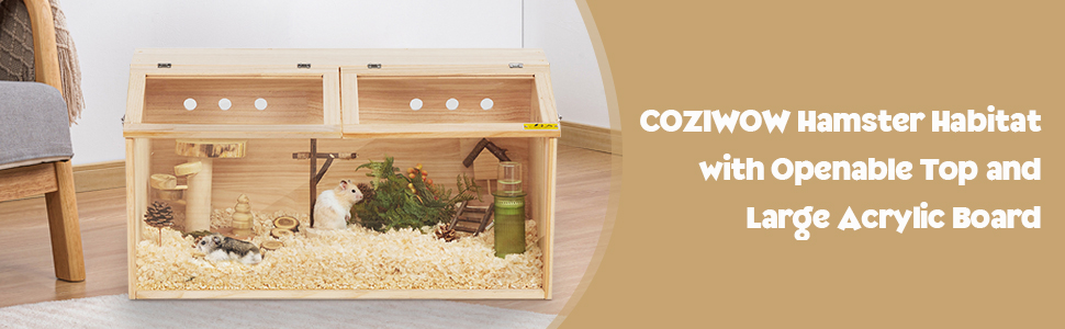 Coziwow Wood Hamster Cage Stand Small Animal Unique Habitat with Detachable Acrylic Panels, Openable Roof and Spacious Space for DIY CW12S0516ARyan970X300
