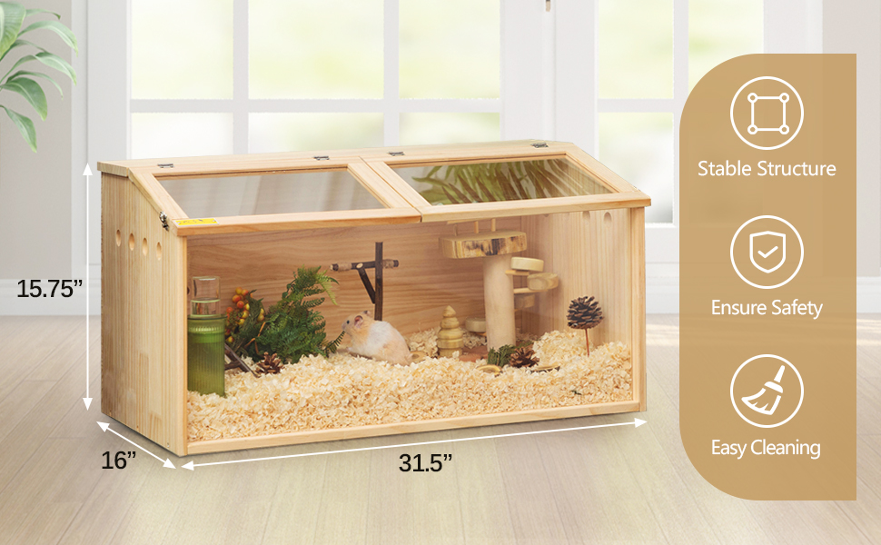 Coziwow Wood Hamster Cage Stand Small Animal Unique Habitat with Detachable Acrylic Panels, Openable Roof and Spacious Space for DIY CW12S0516ARyan970X6002